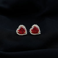 Lab Created Ruby Heart Studs with Diamond Halo