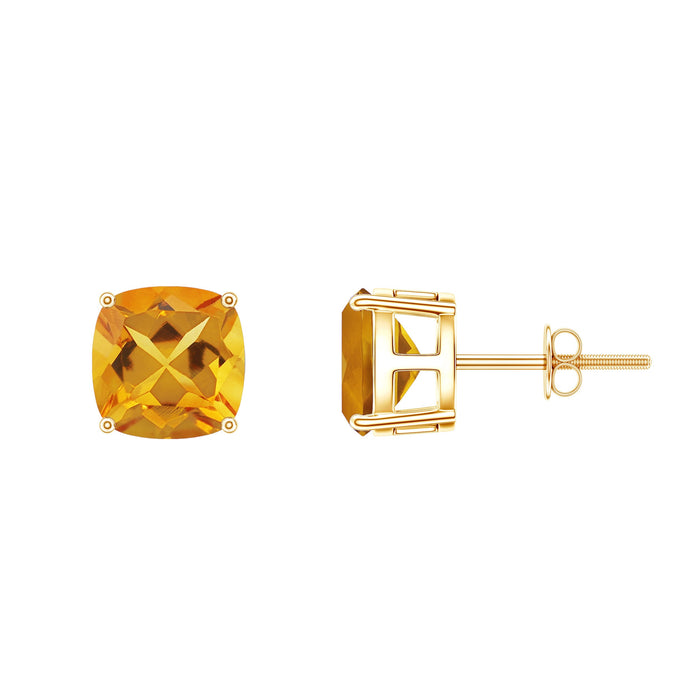 Cushion cut citrine solitaire stud earrings by Rosec Jewels featuring 4.4 CT bright yellow gemstones in classic earring style