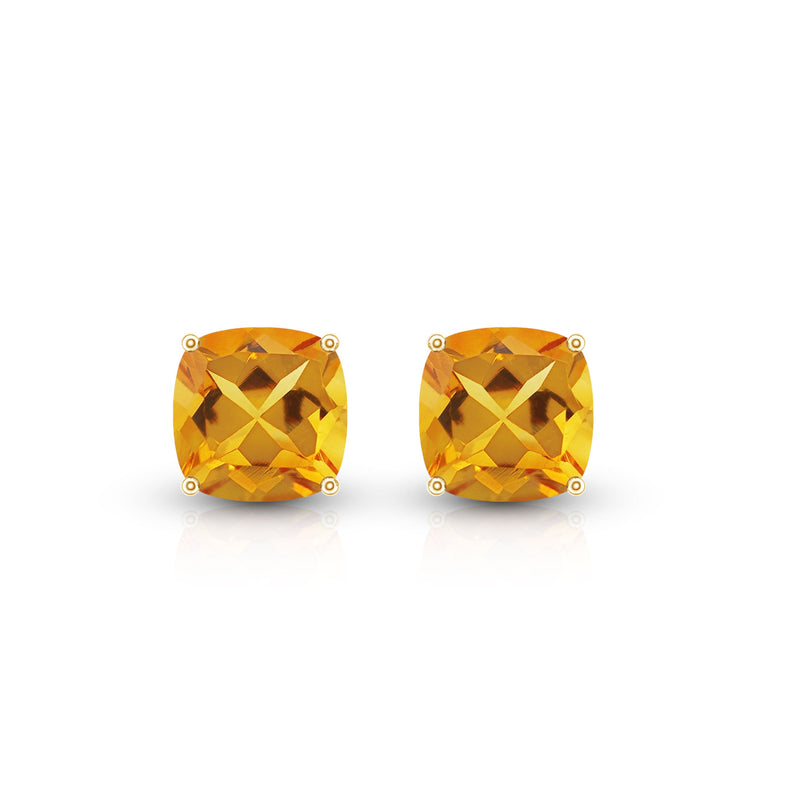 Rosec Jewels 4.4 CT cushion cut citrine solitaire stud earrings with gold settings, elegant jewelry for everyday wear.