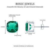 4.2 Carat Cushion Cut Created Emerald Solitaire Stud Earring