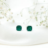 4.2 Carat Cushion Cut Created Emerald Solitaire Stud Earring