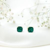 4.2 Carat Cushion Cut Created Emerald Solitaire Stud Earring
