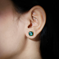 4.2 Carat Cushion Cut Created Emerald Solitaire Stud Earring