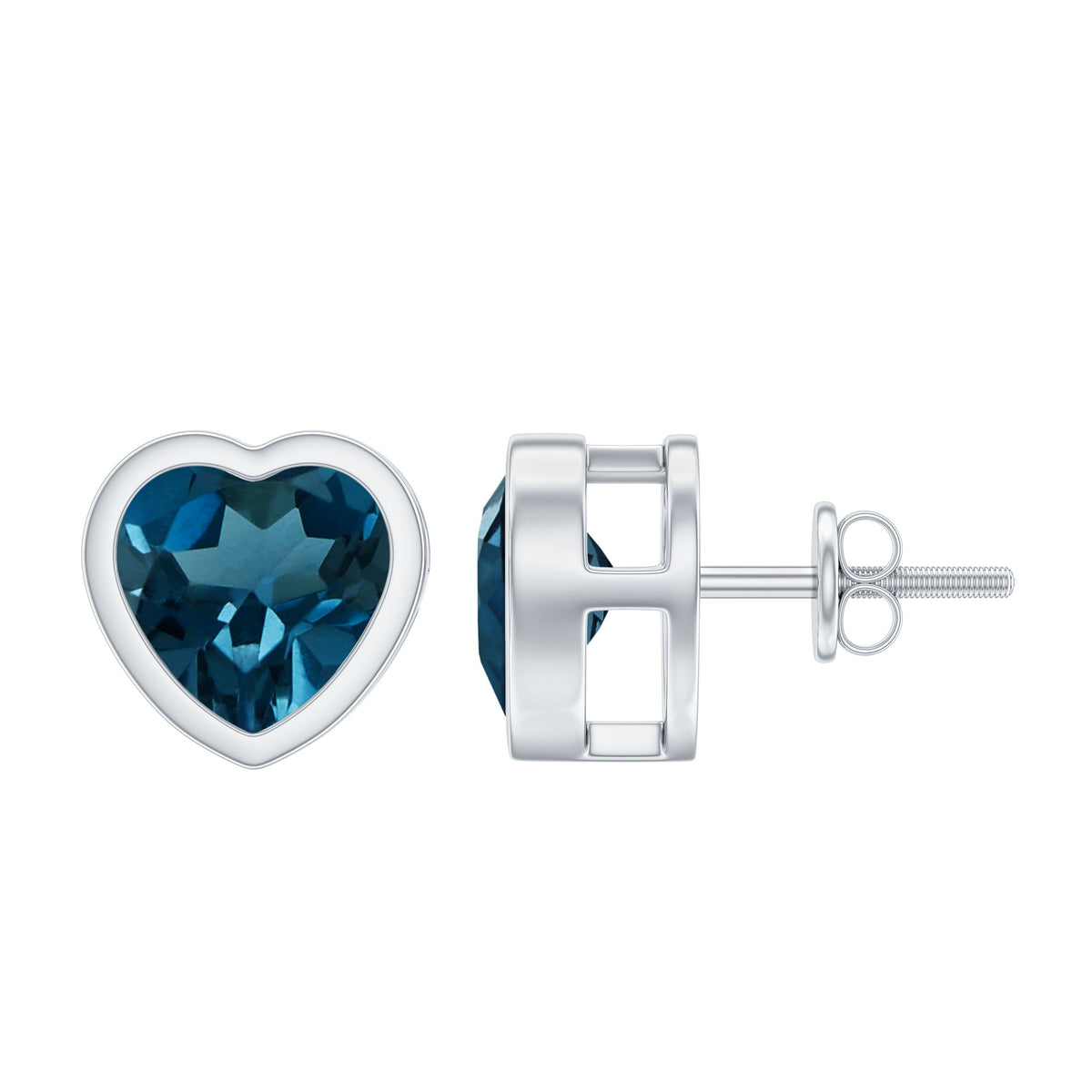 Real 4 Carat London Blue Topaz Heart Stud Earrings for Women