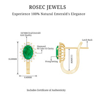 1.43 Carat Oval Cut Emerald and Diamond Halo Stud Earrings with Latch Back