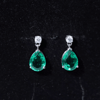 3.4 Carat Pear Cut Lab Created Emerald and Diamond Teardrop Earrings
