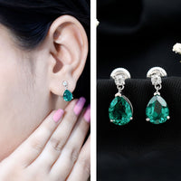 3.4 Carat Pear Cut Lab Created Emerald and Diamond Teardrop Earrings