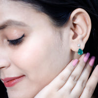 3.4 Carat Pear Cut Lab Created Emerald and Diamond Teardrop Earrings