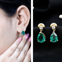 3.4 Carat Pear Cut Lab Created Emerald and Diamond Teardrop Earrings