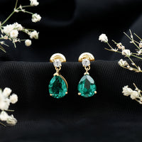 3.4 Carat Pear Cut Lab Created Emerald and Diamond Teardrop Earrings
