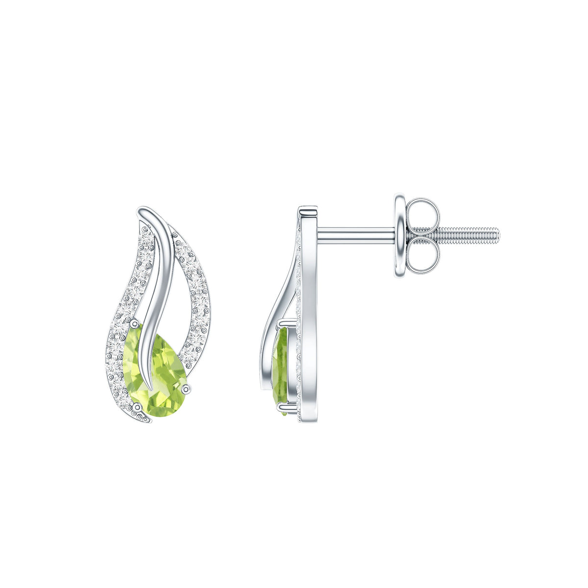 Natural Peridot leaf earrings with diamond accents for women, featuring elegant jewelry design by Rosec Jewels.