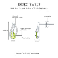 Natural Peridot leaf earrings with diamond accents for women by Rosec Jewels, featuring intricate leaf design and sparkling gemstones.