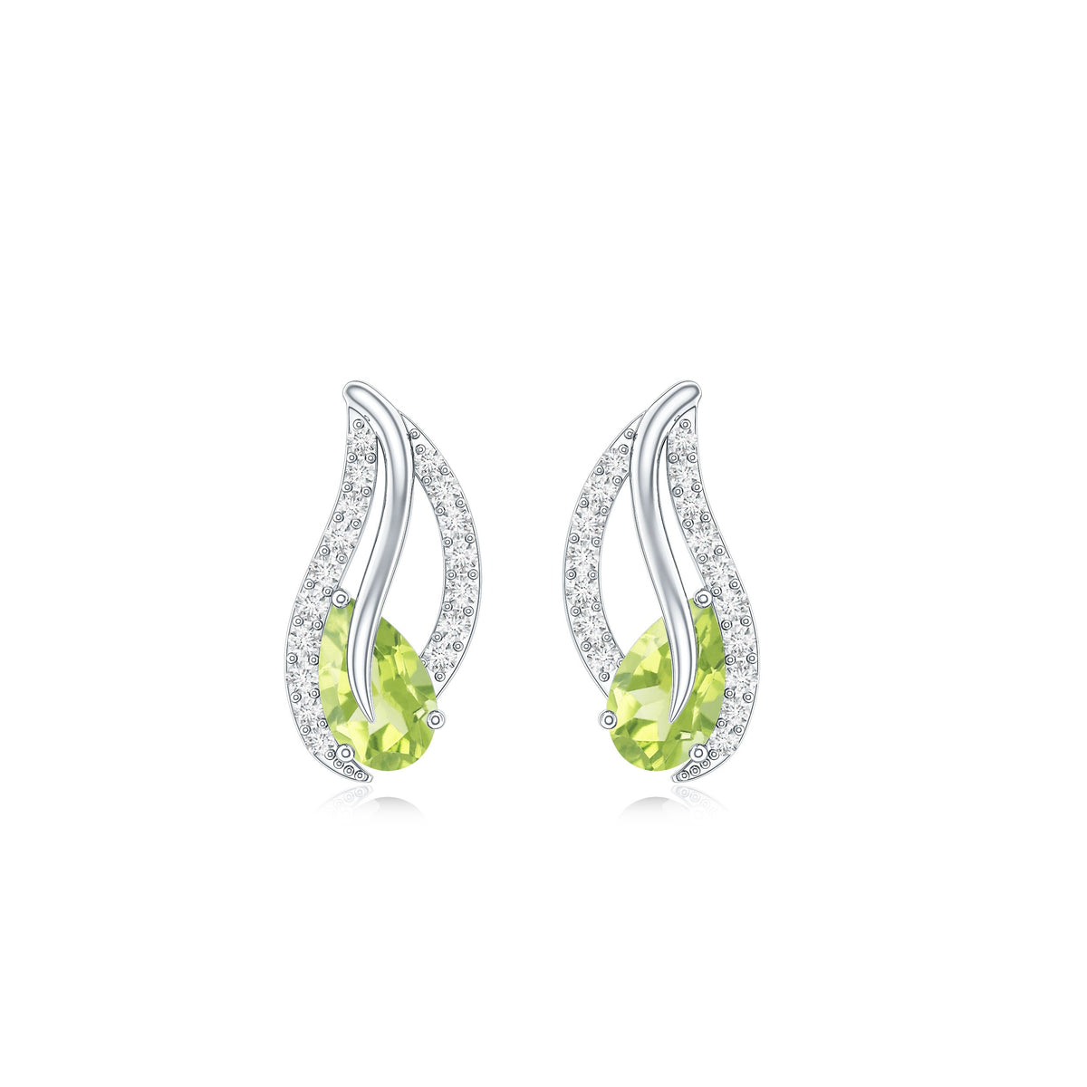Natural Peridot leaf earrings with diamond accents for women by Rosec Jewels, featuring elegant leaf-shaped design.