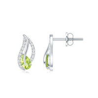 Natural peridot leaf earrings with diamonds for women, featuring elegant jewelry design by Rosec Jewels.
