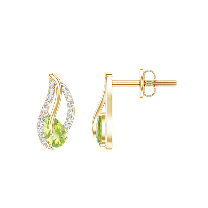 Natural peridot leaf earrings with diamond accents for women, featuring rosec Jewels' elegant jewelry design.