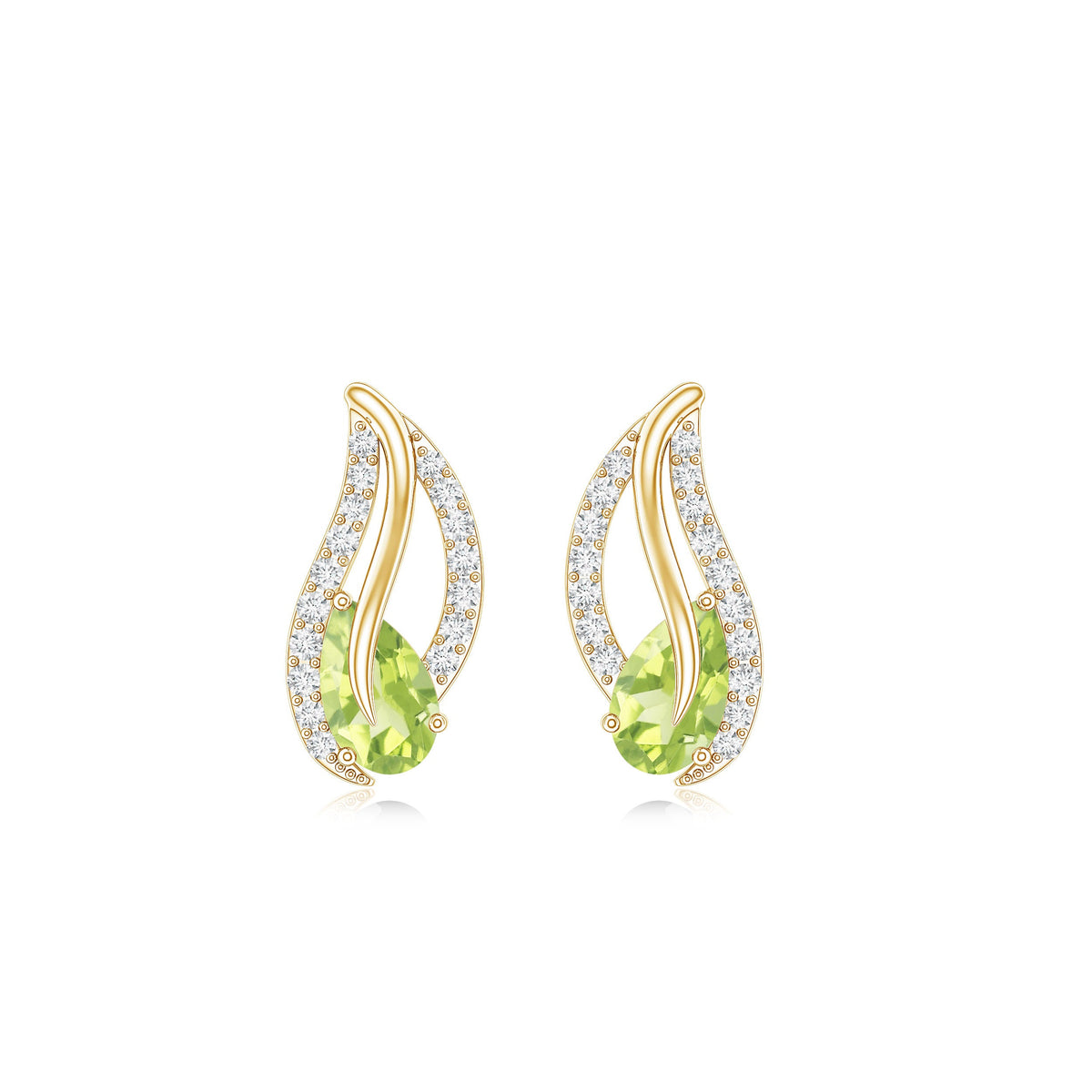 Natural peridot leaf earrings with diamond accents for women, featuring rosec Jewels' elegant jewelry design.