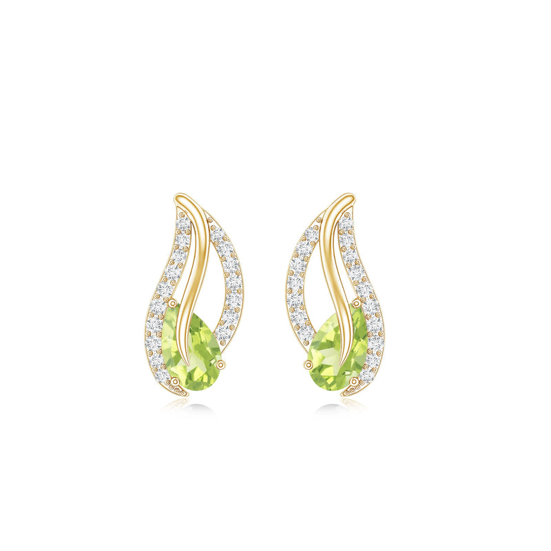 Natural peridot leaf earrings with diamond accents for women, featuring rosec Jewels' elegant jewelry design.
