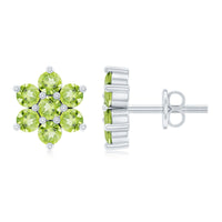 Rosec Jewels real peridot flower cluster stud earrings featuring vibrant green peridot gemstones and delicate floral design.