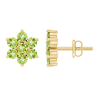 Real Peridot flower cluster stud earrings by Rosec Jewels featuring vibrant green gemstones and delicate floral design.