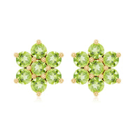 Real peridot flower cluster stud earrings by Rosec Jewels featuring vibrant green peridot gemstones in a floral design.