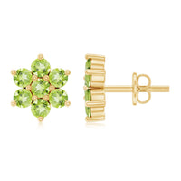 Real Peridot flower cluster stud earrings by Rosec Jewels featuring vibrant green peridot gemstones and sterling silver settings.