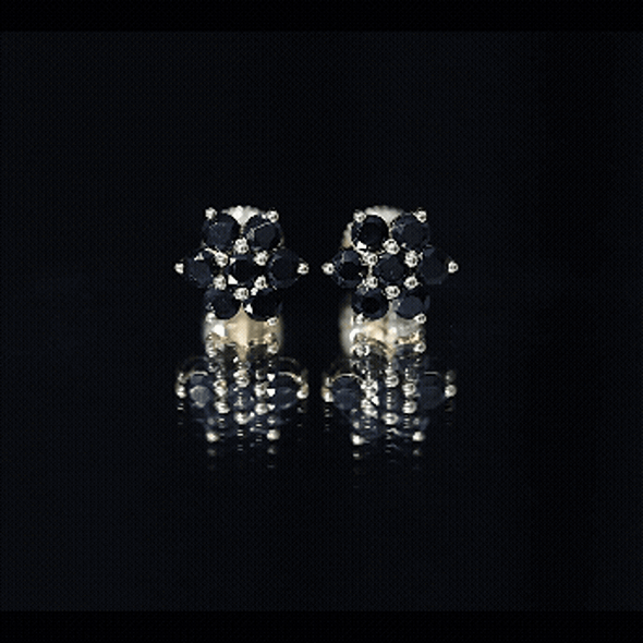 Natural black spinel floral cluster stud earrings by Rosec Jewels featuring black spinel stones in a delicate floral design.
