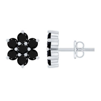 Natural black spinel floral cluster stud earrings by Rosec Jewels featuring sparkling black spinel stones and intricate floral design.