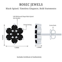 Natural black spinel floral cluster stud earrings by Rosec Jewels featuring black spinel gemstones and delicate floral design.
