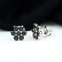 Natural black spinel floral cluster stud earrings by Rosec Jewels, showcasing intricate floral design and sparkling black spinel gemstones.