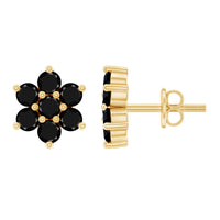 Natural black spinel floral cluster stud earrings by Rosec Jewels, featuring intricate flower-shaped design with sparkling black spinel stones.