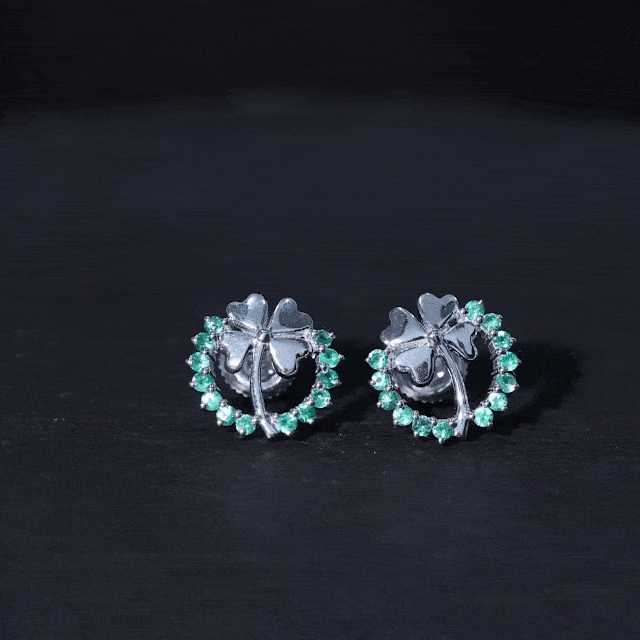 Genuine emerald clover stud earrings for women by Rosec Jewels, featuring vibrant green emeralds and gold-tone settings