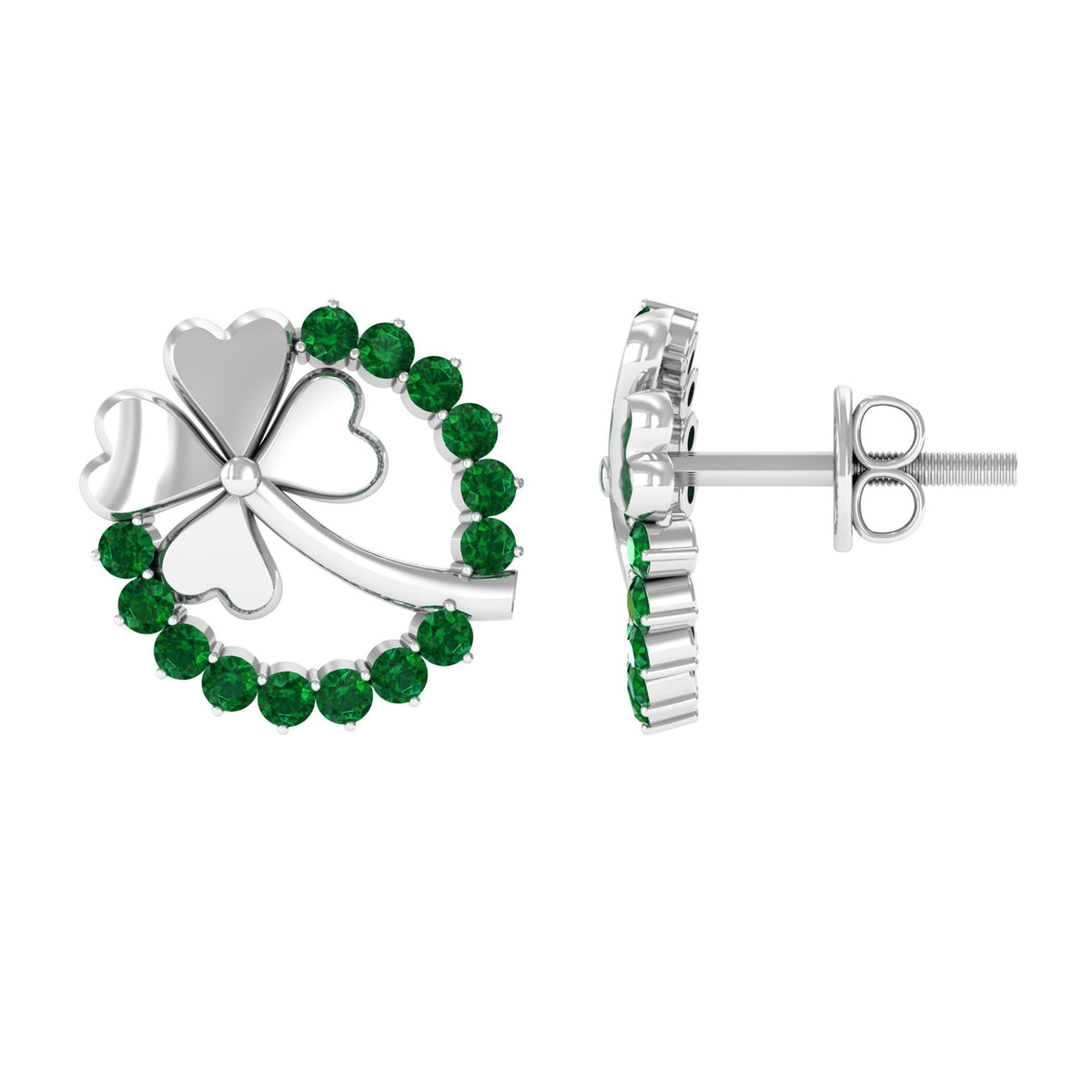 Genuine emerald clover stud earrings for women by Rosec Jewels, featuring sparkling green gemstone designs.