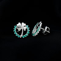 Genuine emerald clover stud earrings for women by Rosec Jewels, featuring four-leaf clover design with sparkling green emeralds.