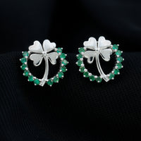 Genuine emerald clover stud earrings for women by Rosec Jewels featuring three-leaf clover design and sparkling green gemstones