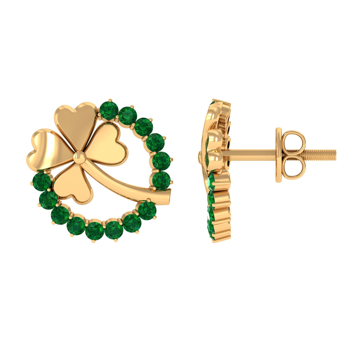 Genuine emerald clover stud earrings for women by Rosec Jewels, featuring sparkling green gemstone designs.