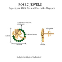 Genuine emerald clover stud earrings for women by Rosec Jewels, featuring vibrant green emeralds and silver settings.