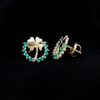 Genuine emerald clover stud earrings for women by Rosec Jewels, featuring four-leaf clover design with sparkling green emeralds.