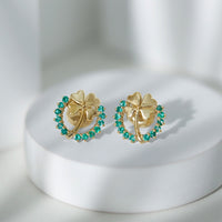 Genuine emerald clover stud earrings for women by Rosec Jewels, featuring sparkling green gemstone design.