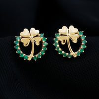 Genuine emerald clover stud earrings for women by Rosec Jewels, featuring bright green emeralds and silver-tone settings.