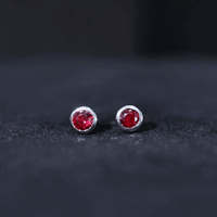 Minimalist Lab Grown Ruby Stud Earrings in Bezel Setting