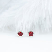 Minimalist Lab Grown Ruby Stud Earrings in Bezel Setting