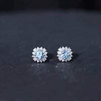 Genuine Aquamarine and Diamond Halo Stud Earrings