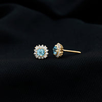 Genuine Aquamarine and Diamond Halo Stud Earrings