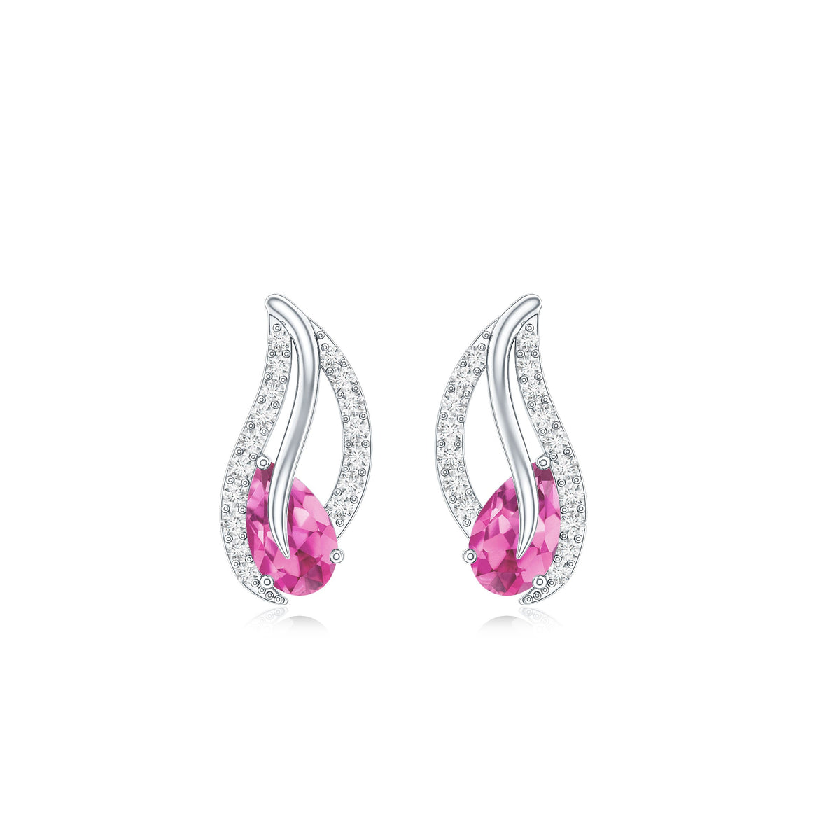 Natural pink tourmaline leaf earrings with diamond accents by Rosec Jewels, featuring delicate leaf design and sparkling gemstones.