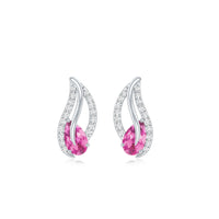Natural pink tourmaline leaf earrings with diamond accents by Rosec Jewels, featuring delicate leaf design and sparkling gemstones.