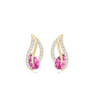Natural pink tourmaline leaf earrings with diamonds from Rosec Jewels, showcasing elegant jewelry design and sparkling gemstones.