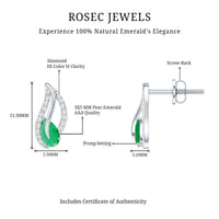 Genuine emerald leaf earrings with diamond accents from Rosec Jewels, featuring detailed emerald leaf design and sparkling diamonds.