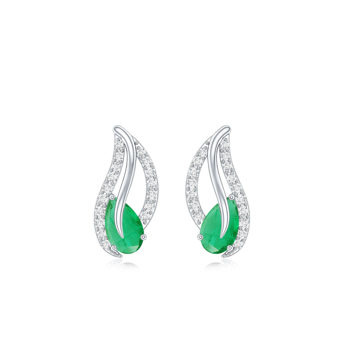Genuine emerald leaf earrings with diamond accents from Rosec Jewels, showcasing intricate leaf design and sparkling details.