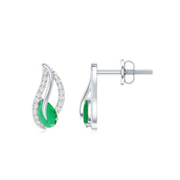Genuine emerald leaf earrings with diamond accents from Rosec Jewels, featuring detailed leaf-shaped design and sparkling gemstones.