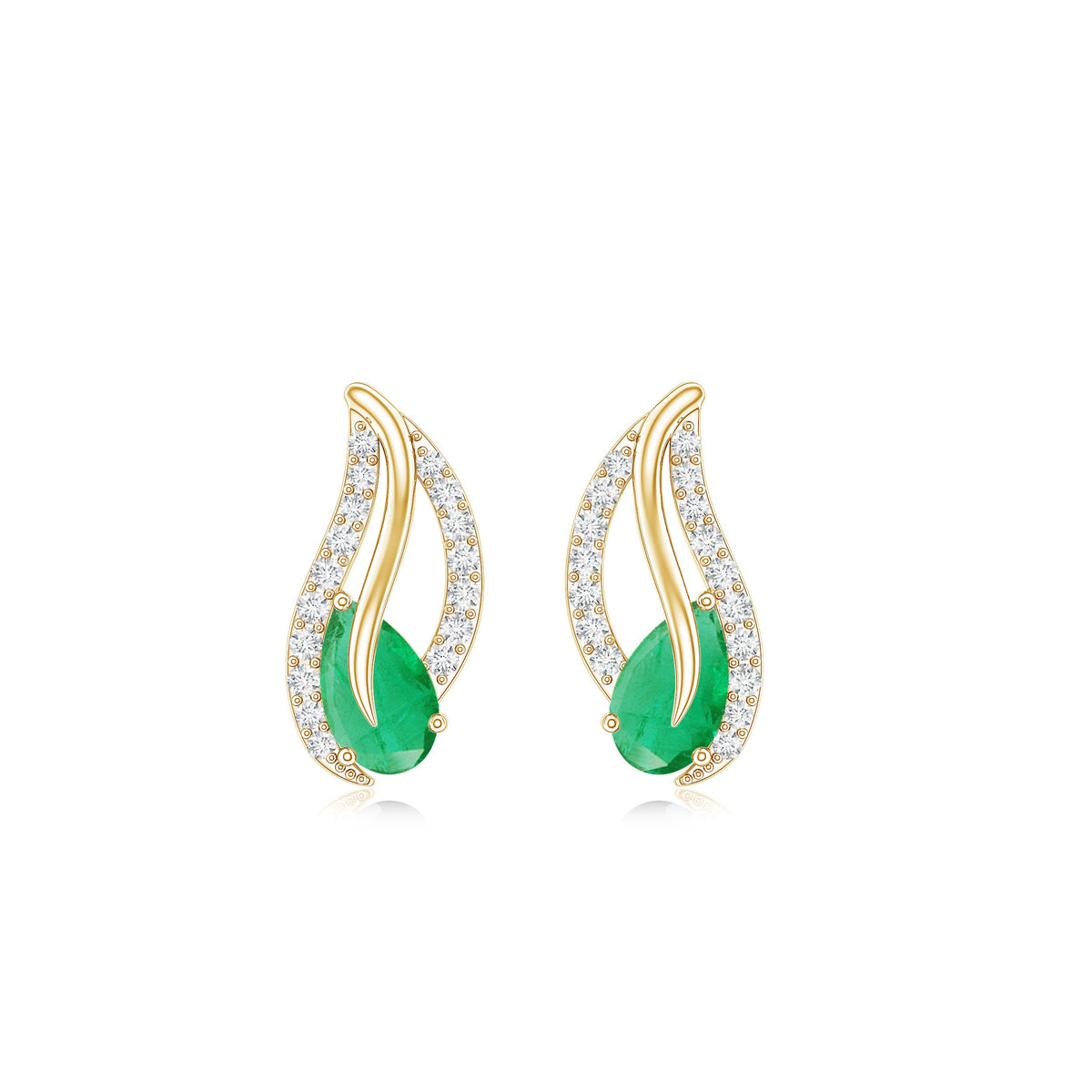 Genuine emerald leaf earrings with diamond accents by Rosec Jewels, showcasing detailed leaf design and sparkling gemstones.